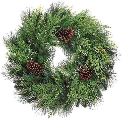 24 Inch Christmas Cedar Wreath with Pine Cones and Berries, Artificial Pine | Amazon (US)
