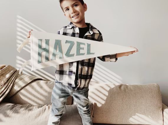 Hazel Pennant - Custom Name White Wool Felt Pennant Flag - Kids Vintage Style Personalized Felt P... | Etsy (US)
