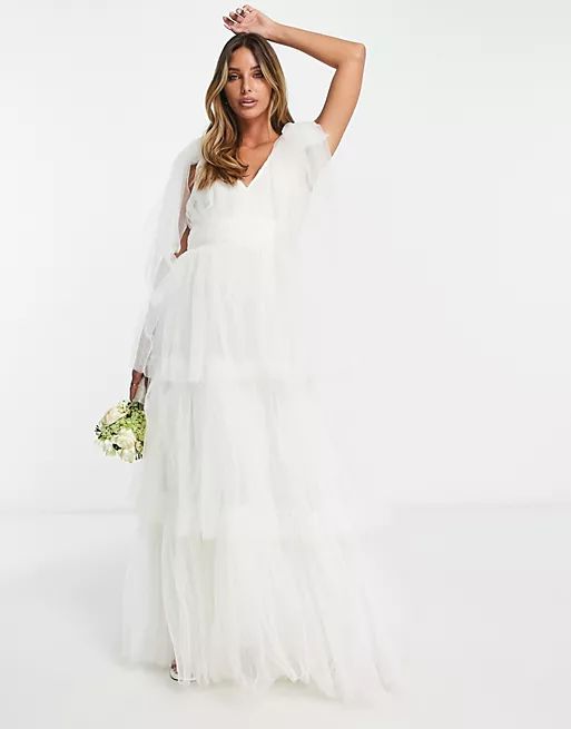 Lace & Beads Bridal tulle ruched waist maxi dress in ivory | ASOS | ASOS (Global)