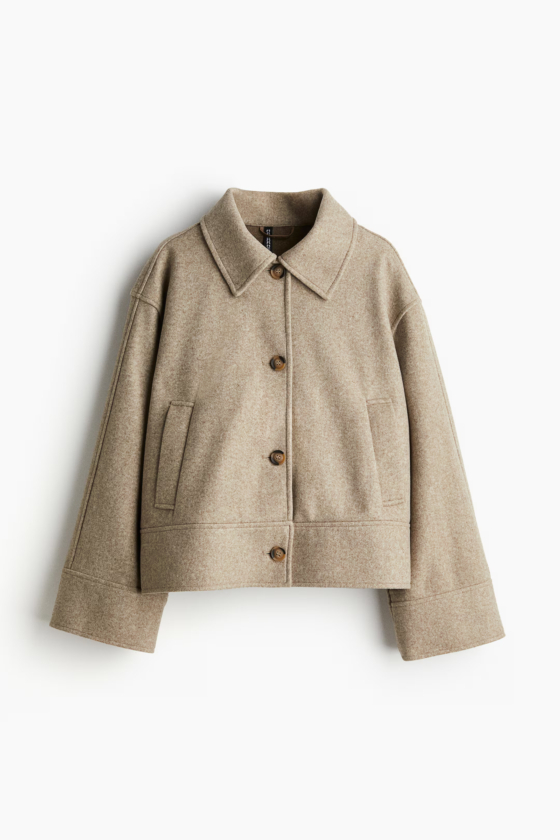 Felted jacket - Long sleeve - Short - Beige marl - Ladies | H&M GB | H&M (UK, MY, IN, SG, PH, TW, HK)