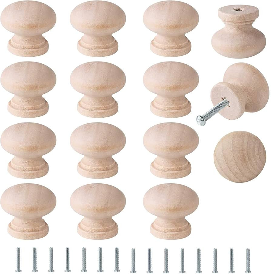 FoDau770 15pcs Unfinished Wood Knobs, Mushroom Shape Cabinet Knobs Vintage Drawer Pulls, Natural ... | Amazon (US)