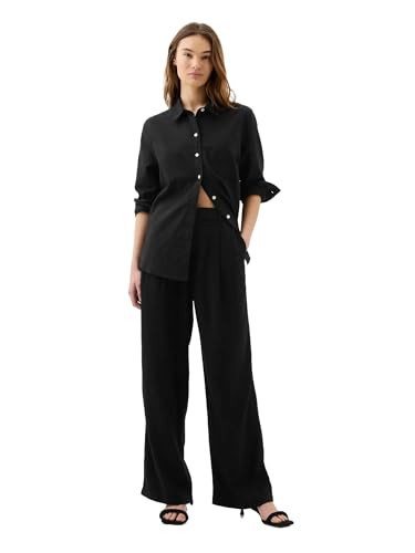 GAP Womens High RSE Linen Wide Leg Pant True Black 4 | Amazon (US)