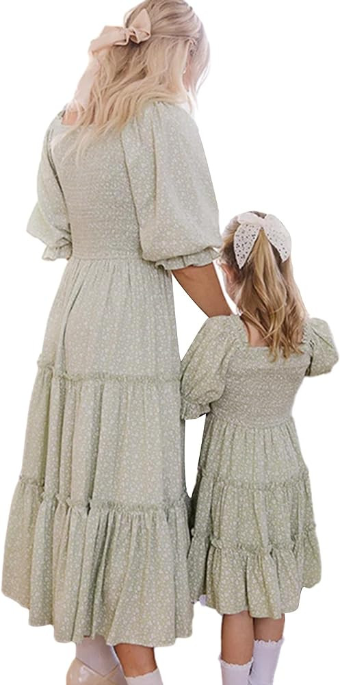 Mommy and Me Dresses Casual Floral Family Outfits Summer Short Sleeve Matching Midi Beach Maxi Dr... | Amazon (US)