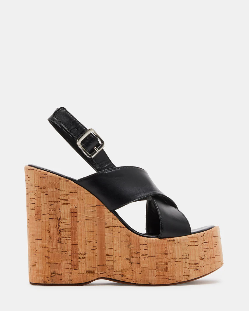 INFINITY Black Leather Platform Wedge | Women's Sandals | Steve Madden (US)
