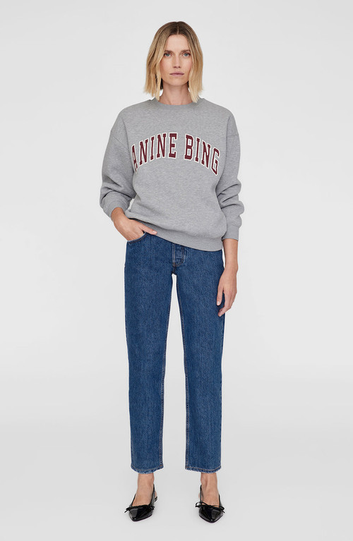 ANINE BING Spencer Sweatshirt in Grey /Red at Nordstrom, Size X-Small | Nordstrom