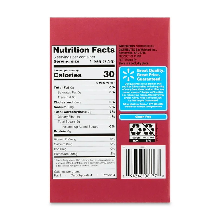 Great Value Freeze Dried Strawberry Fruit Crisps, 0.26 oz, 6 Count | Walmart (US)