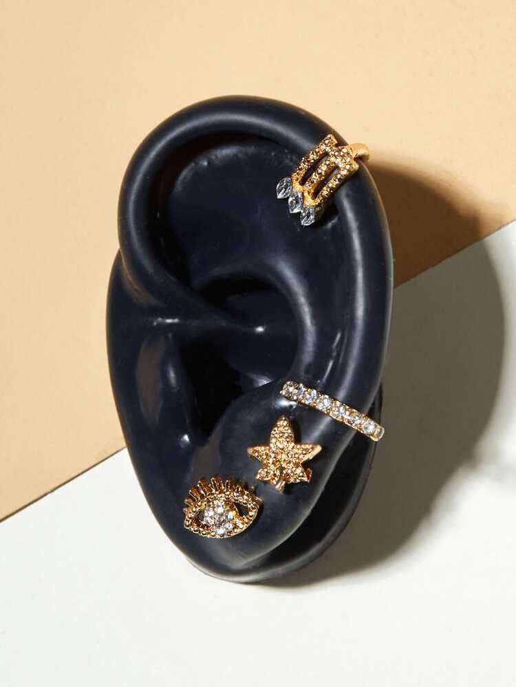 4pcs Rhinestone Engraved Eye & Leaf Decor Earrings | SHEIN