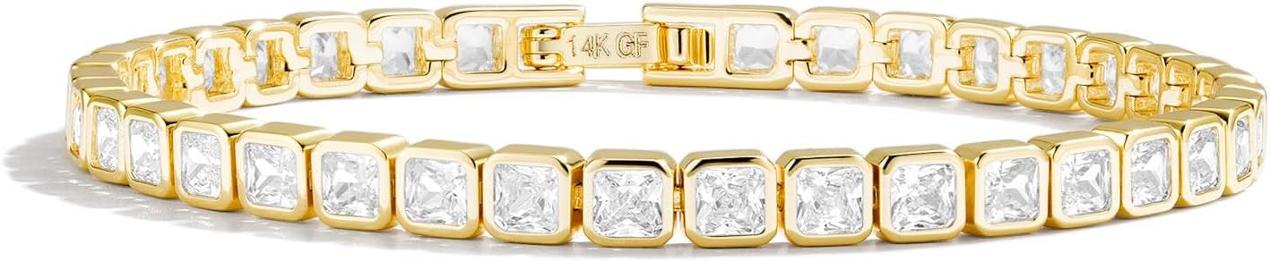 14K Gold Tennis Bracelets for Women, Bezel CZ Bracelet For Women | Amazon (US)