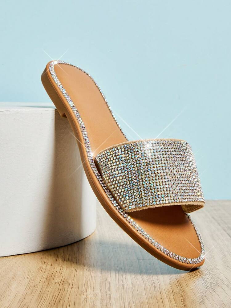 Mini Mi Girls' Rhinestone Champagne Slide Sandals – Sparkly, Cute & Comfortable For Any Occasion. | SHEIN