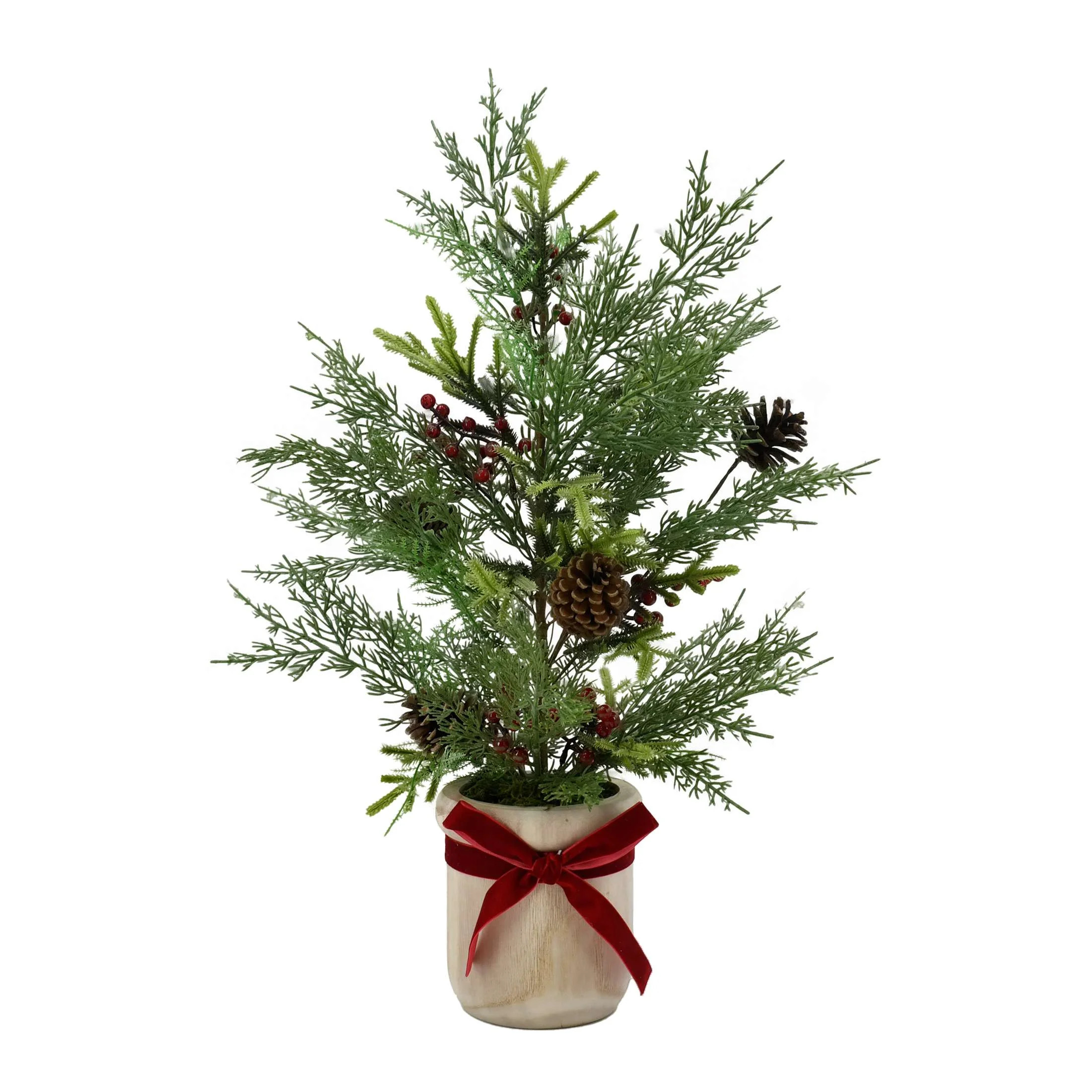 Evergreen Tree in Wooden Pot Christmas Decor, 23.5 in, by Holiday Time - Walmart.com | Walmart (US)