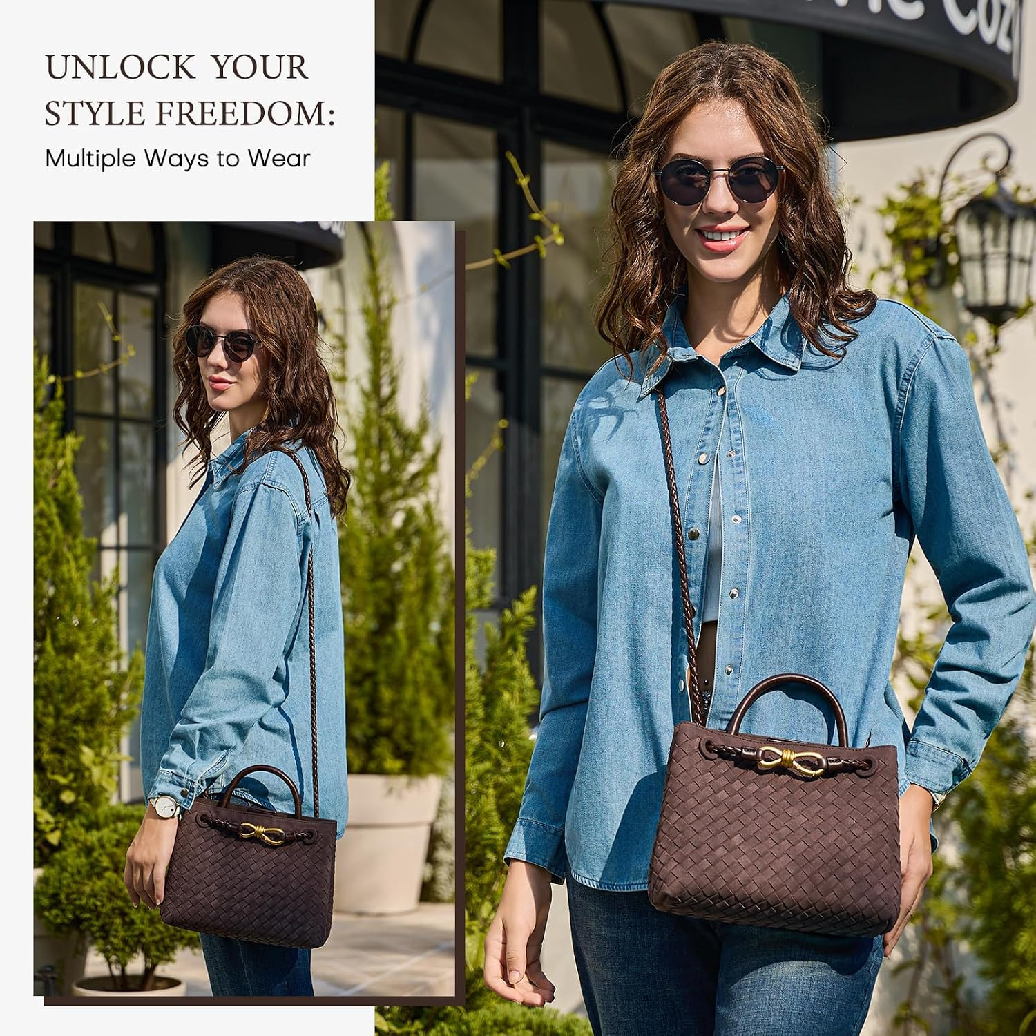 Woven Tote Bag for Women Leather Shoulder Handbag Designer Top Handle Purses | Amazon (US)