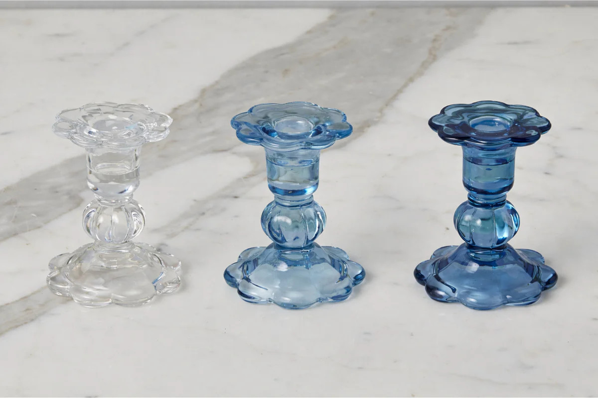 Glass Scalloped Candlesticks, Blue, Set of 3 | etúHOME