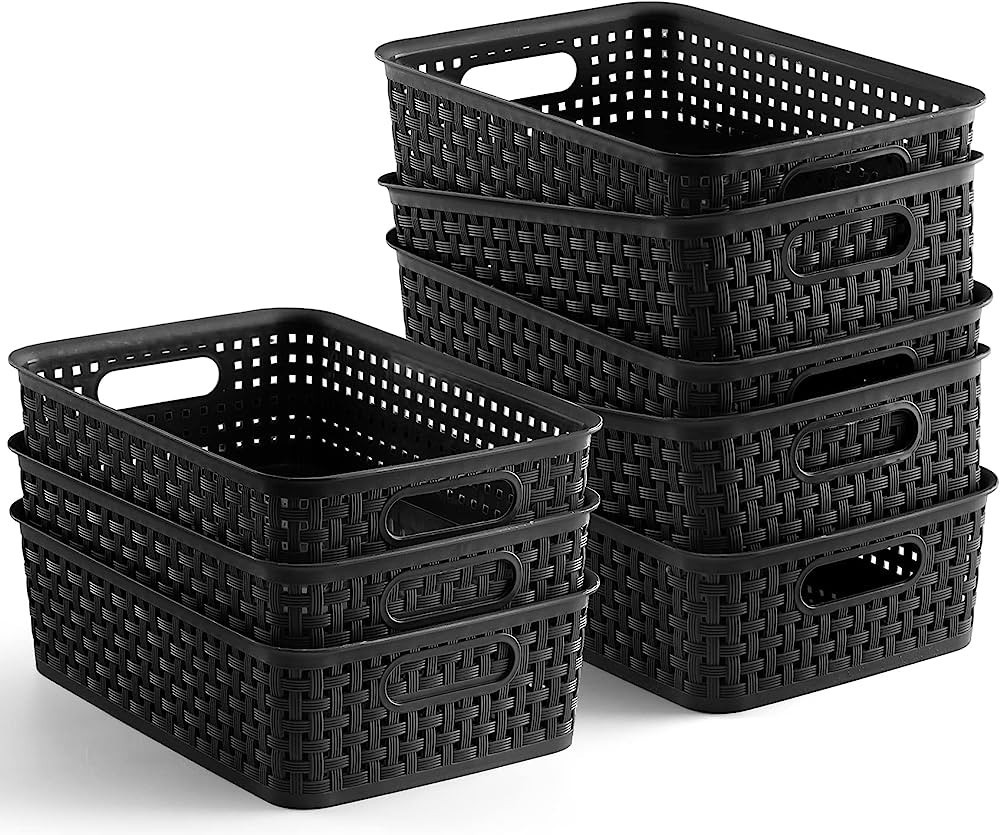 [ 8 Pack ] Plastic Storage Baskets - Small Pantry Organization and Storage Bins - Household Organ... | Amazon (US)