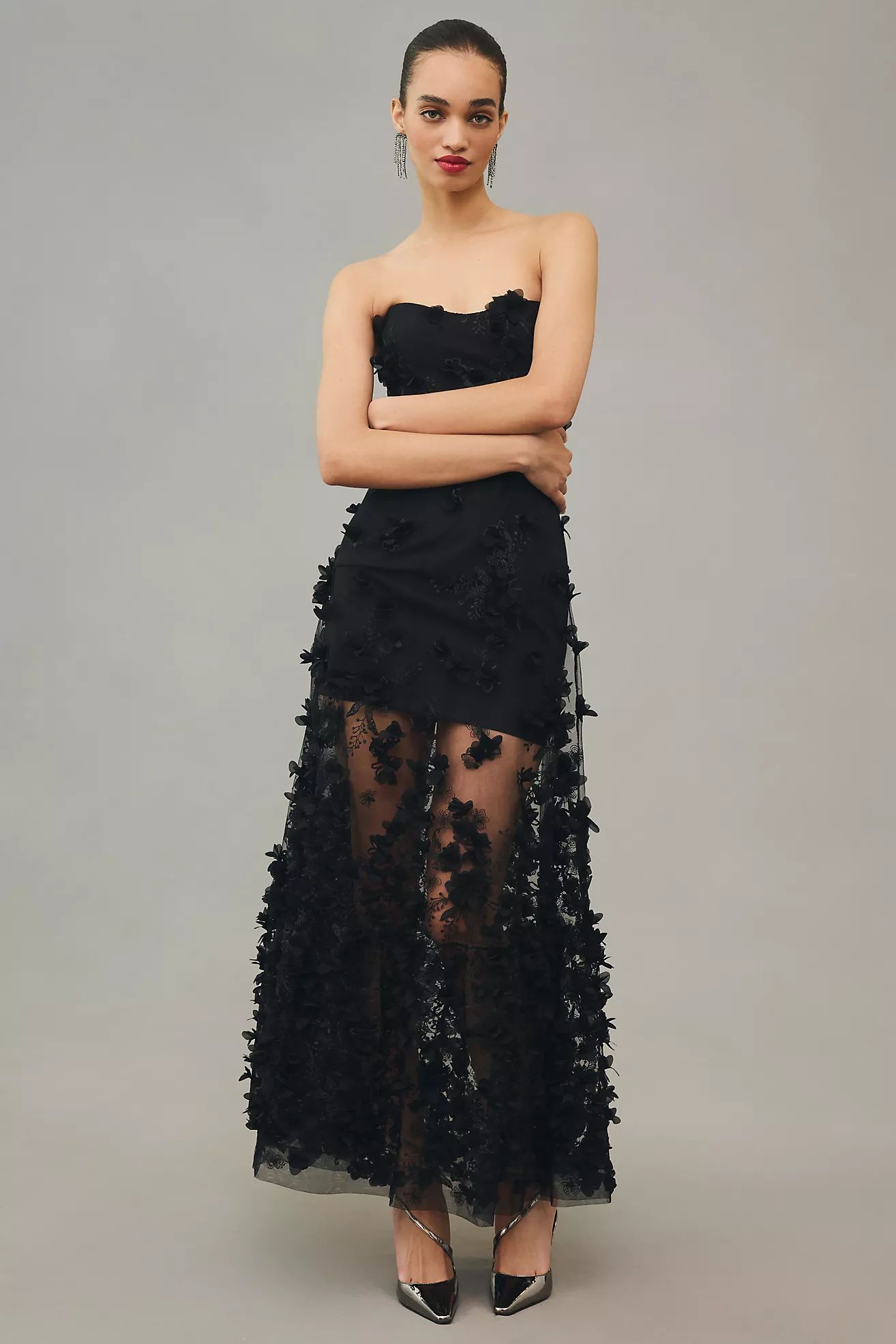 Helsi Sheer Strapless Appliqué Dress | Anthropologie (US)