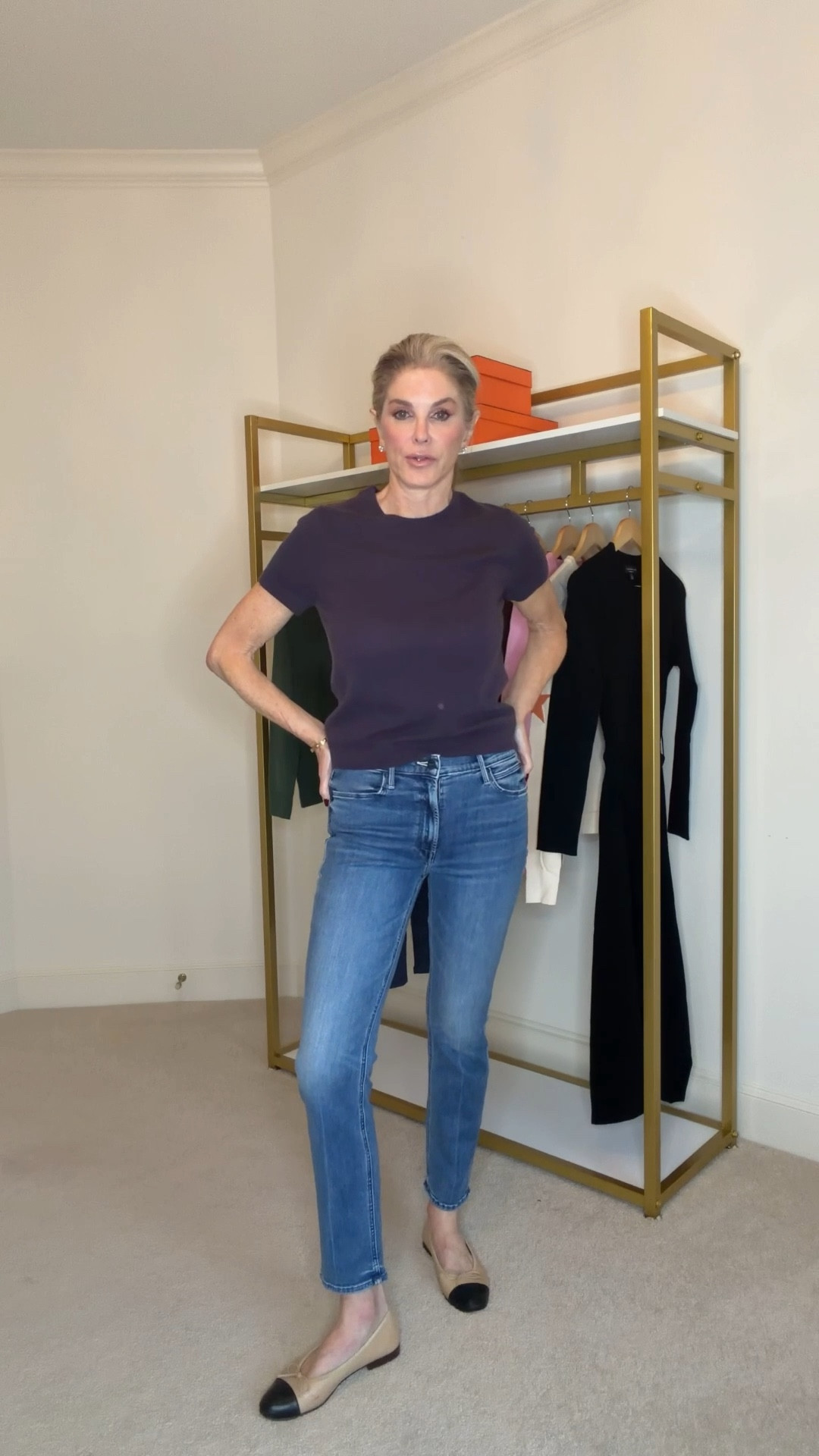 Mother Denim Review. 
Hint: I size up 1  size for the perfect fit. 
1) The Hustler Ankle Fray- black
2) The Mid Rise Dazzler Ankle - medium blue 
3) Quince cashmere top - deep orchid purple 