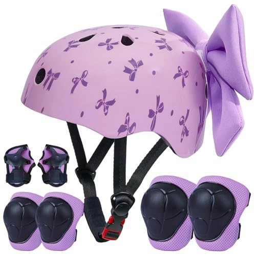 Helmet for Kids 8-14 with Knee Pads and Elbow Pads Set, Kids Bike Helmet with DIY Bow, Adjustable Youth Girls Helmets for Bicycle Scooter Skateboard | Amazon (US)