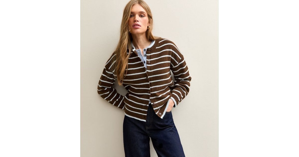 Brown Striped Crew Neck Cardigan | New Look | New Look (UK)