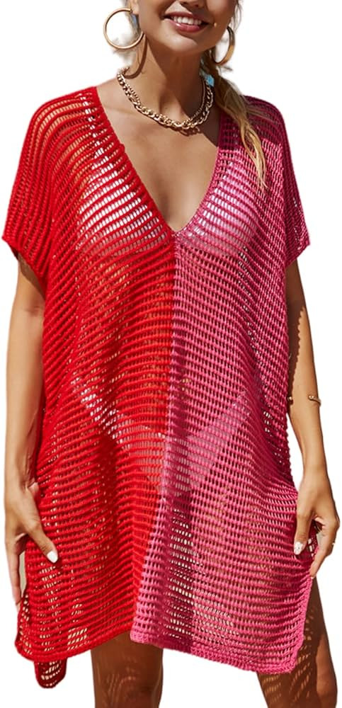 Wander Agio Beach Swimsuit for Women Sleeve Coverups Bikini Cover Up Net | Amazon (US)