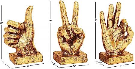 Bellaa 24337 Hand Sculpture Table Décor Statues Thumbs Up Peace OK Set of 3 Gold 6 Inches Tall | Amazon (US)