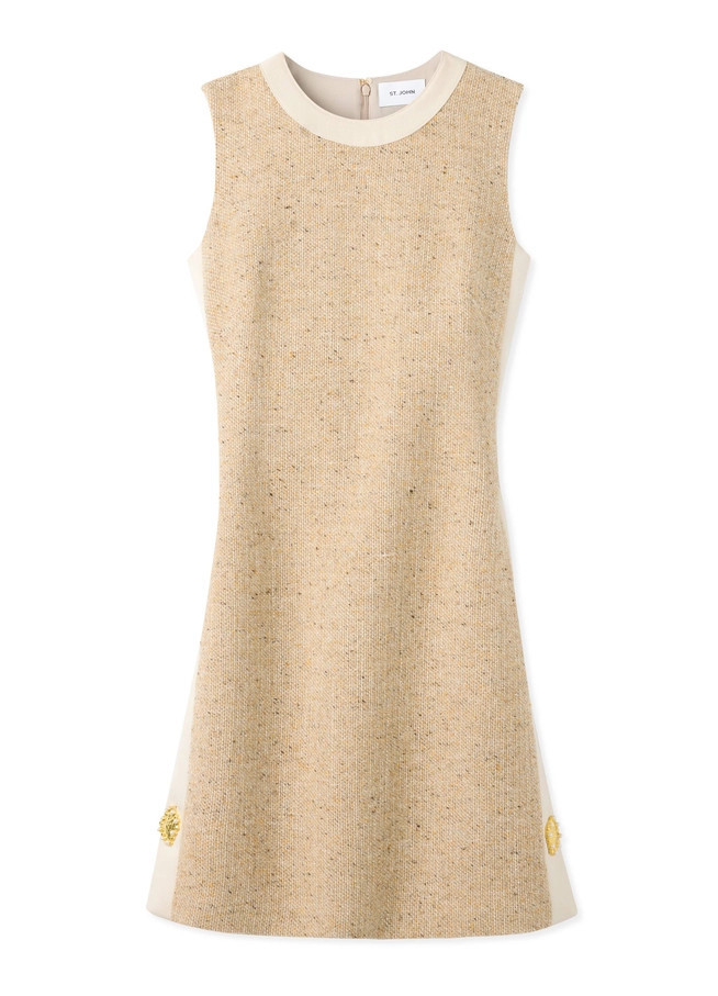 Italian Tweed Contrast Trim Dress | St. John Knits