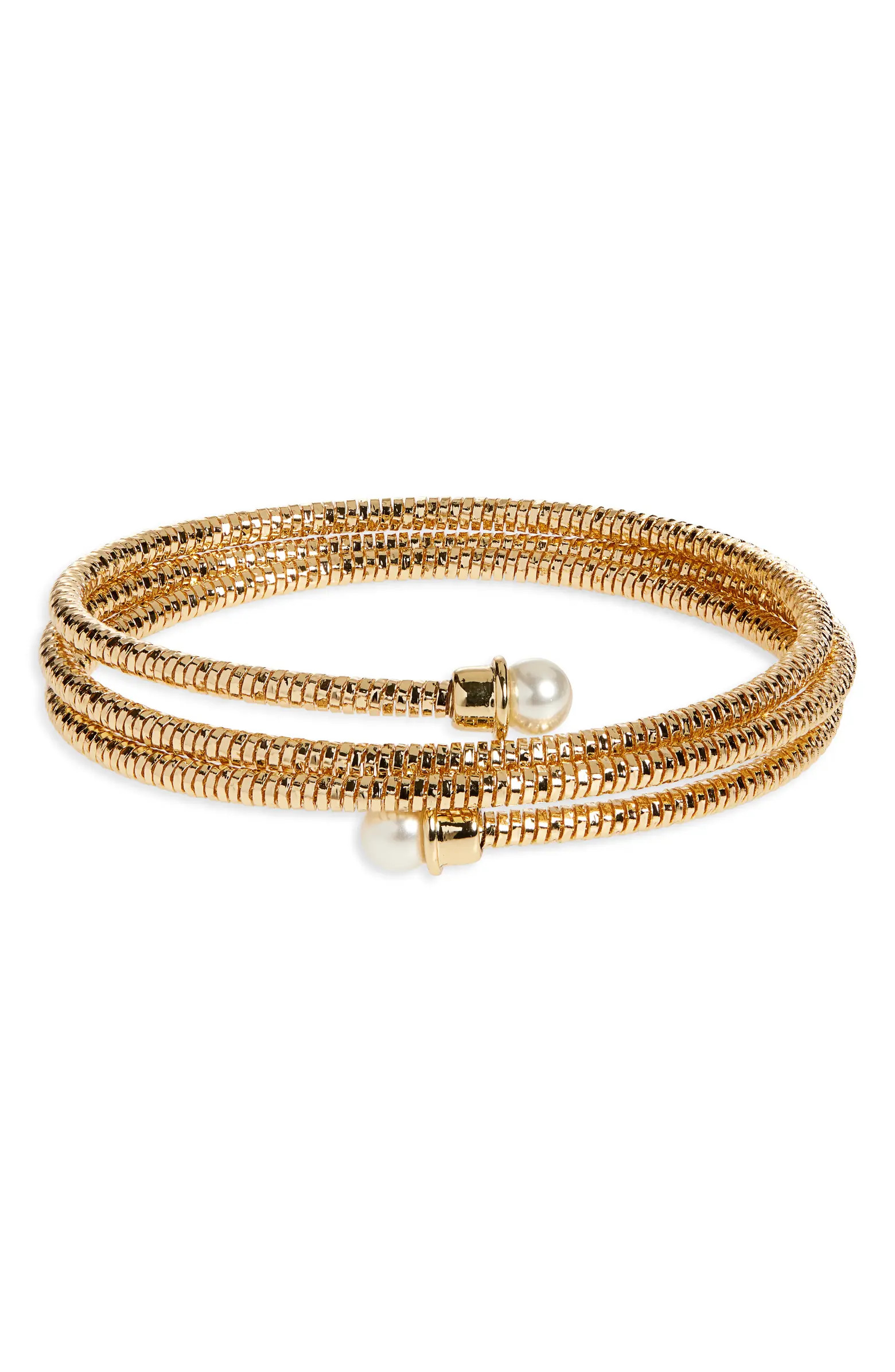 Faux Pearl Cap Coil Bracelet | Nordstrom