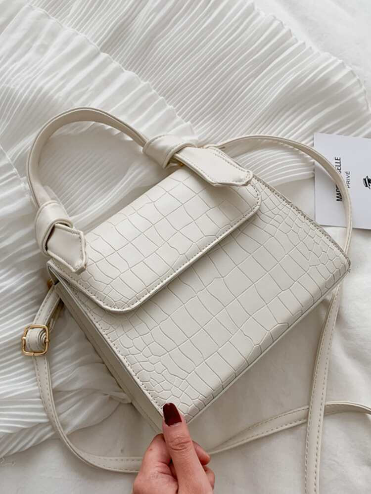 Crocodile Embossed Flap Square Bag | SHEIN