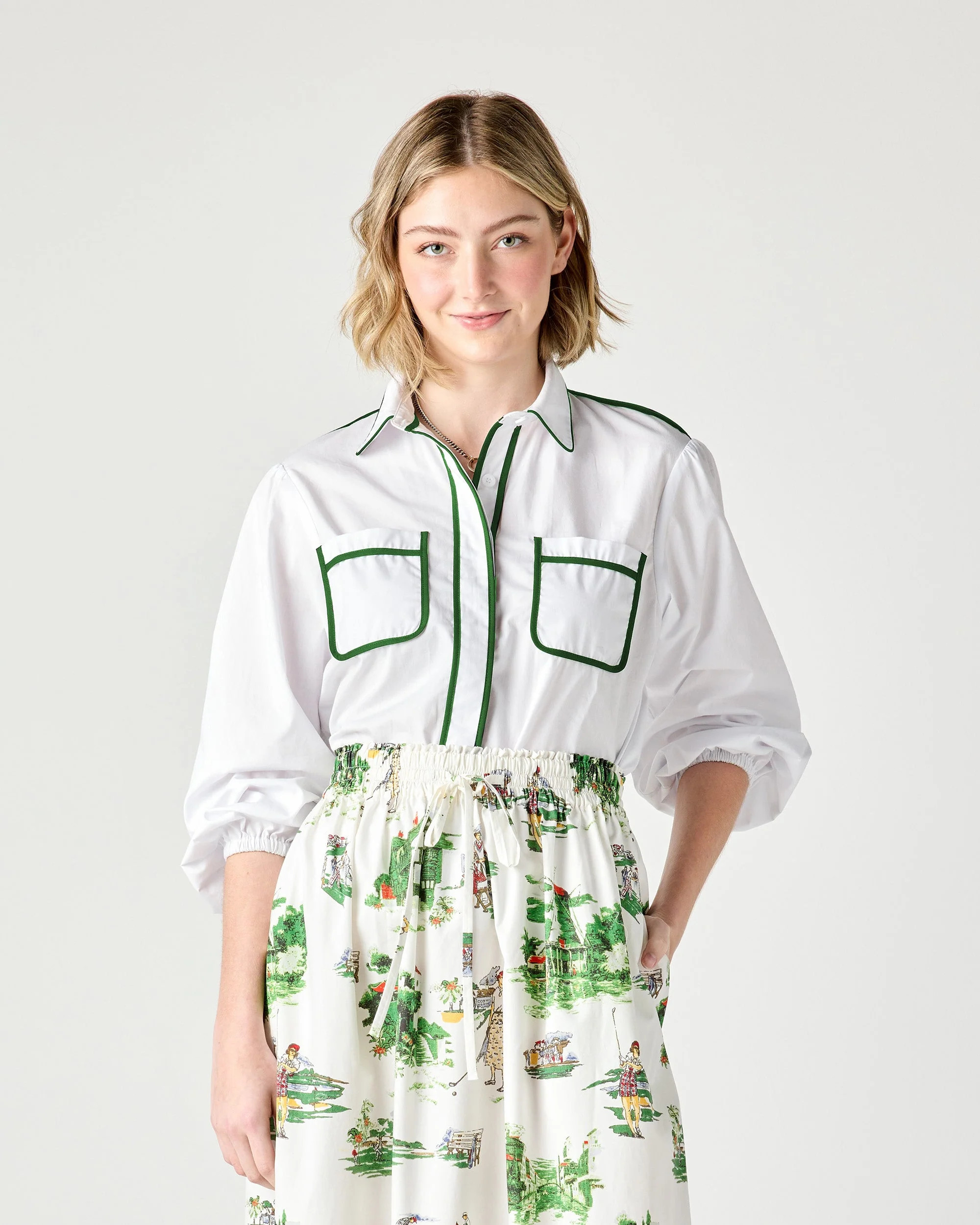 Quinn Top with Green Piping | Katie Kime Inc