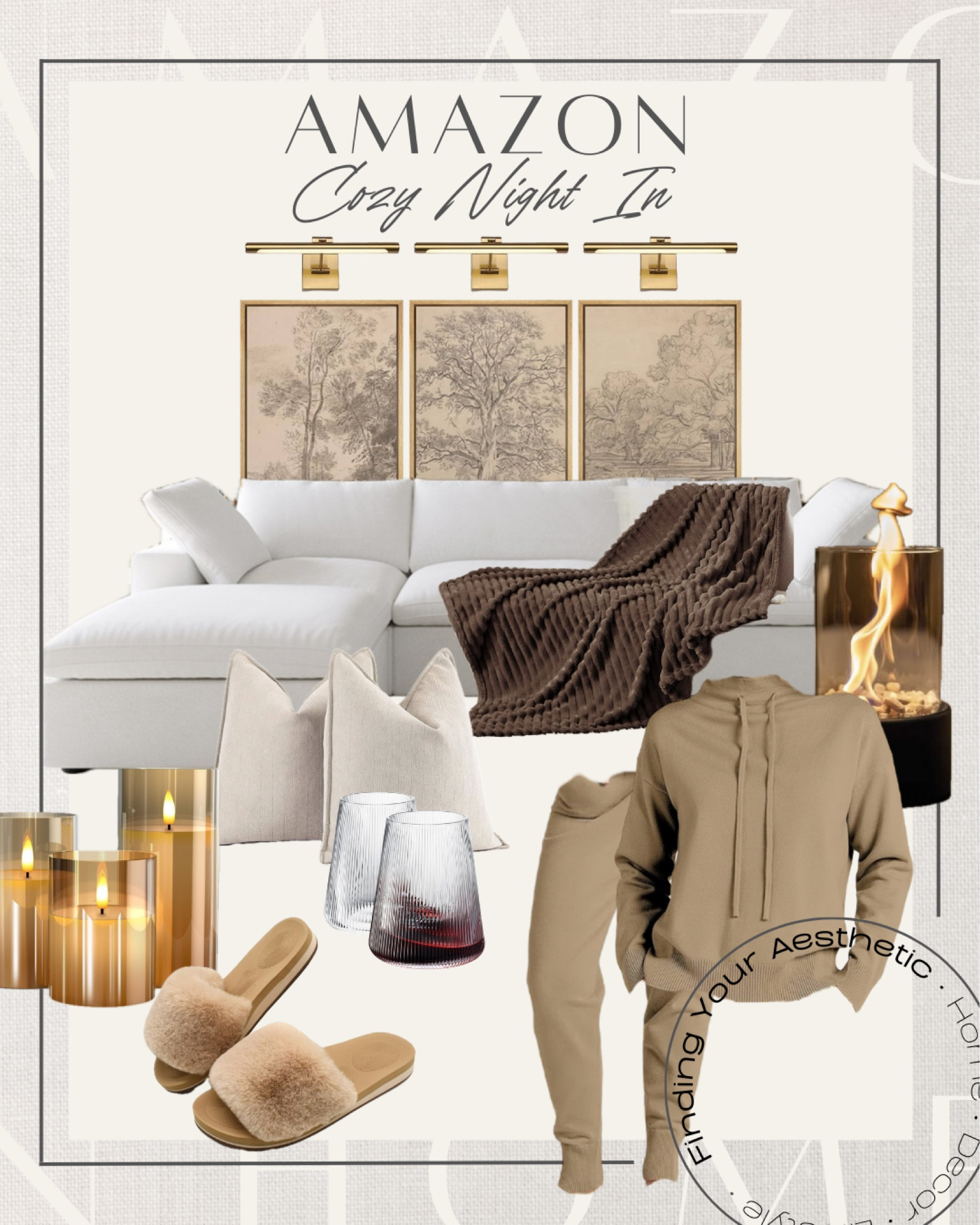 Essentials for a cozy night at home 

Modular cloud sectional // RH couch dupe // aesthetic lounge set // cozy two piece set // Amazon style // Amazon home // fuzzy slippers // neutral style // tabletop fire pit // flameless candles gold // neutral art // gallery style lights // cozy throw blanket // fluted wine glasses

#LTKStyleTip #LTKSeasonal #LTKHome