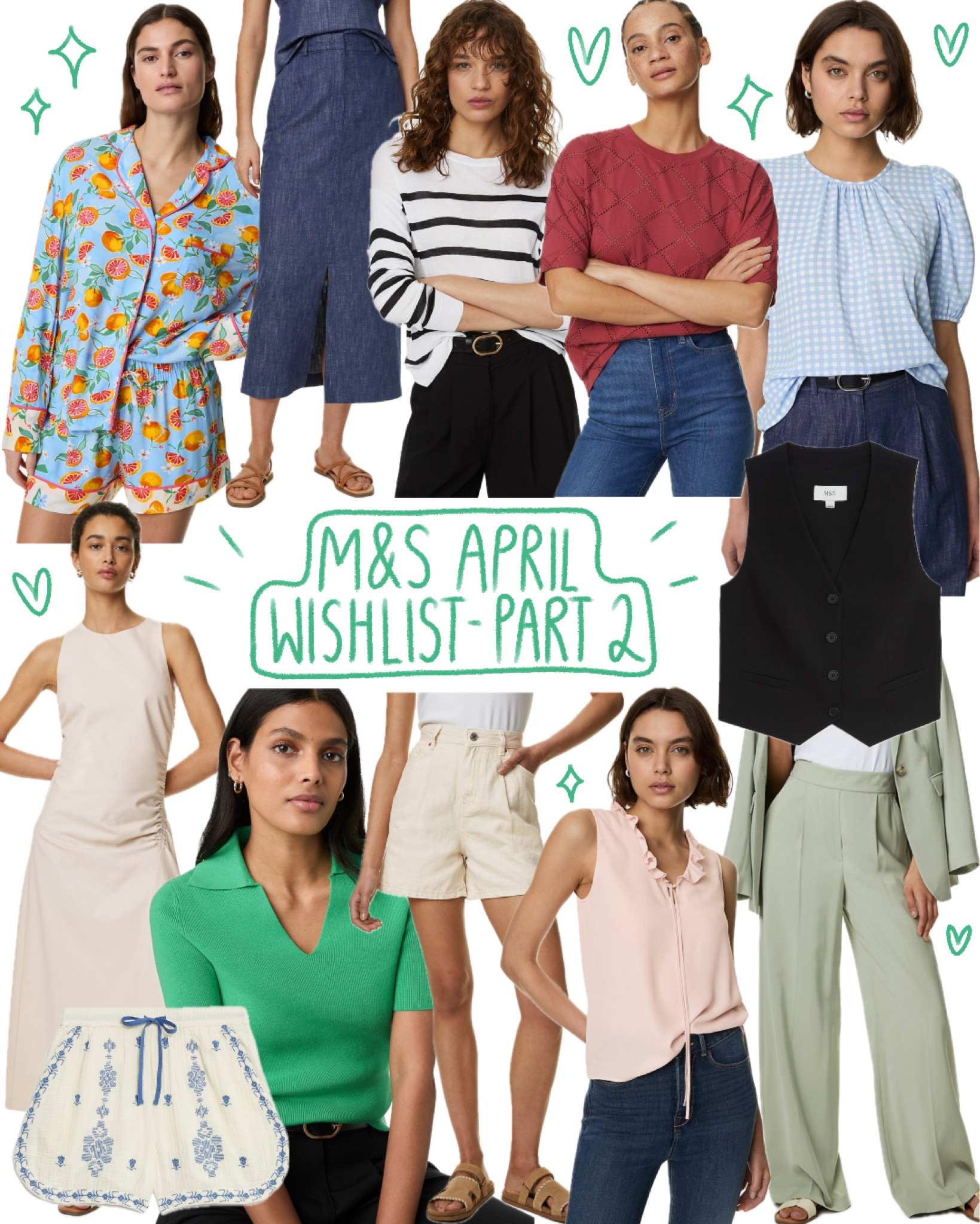 M&S April Wishlist Part 2!
M&S outfits, outfit inspo, summer outfit, spring outfit, brunch outfit, workwear outfit, capsule wardrobe, summer wardrobe, summer dress, waistcoat, linen, lightweight knitwear, summer shorts, fruit pyjamas 🍊

#LTKfindsunder50 #LTKworkwear #LTKstyletip