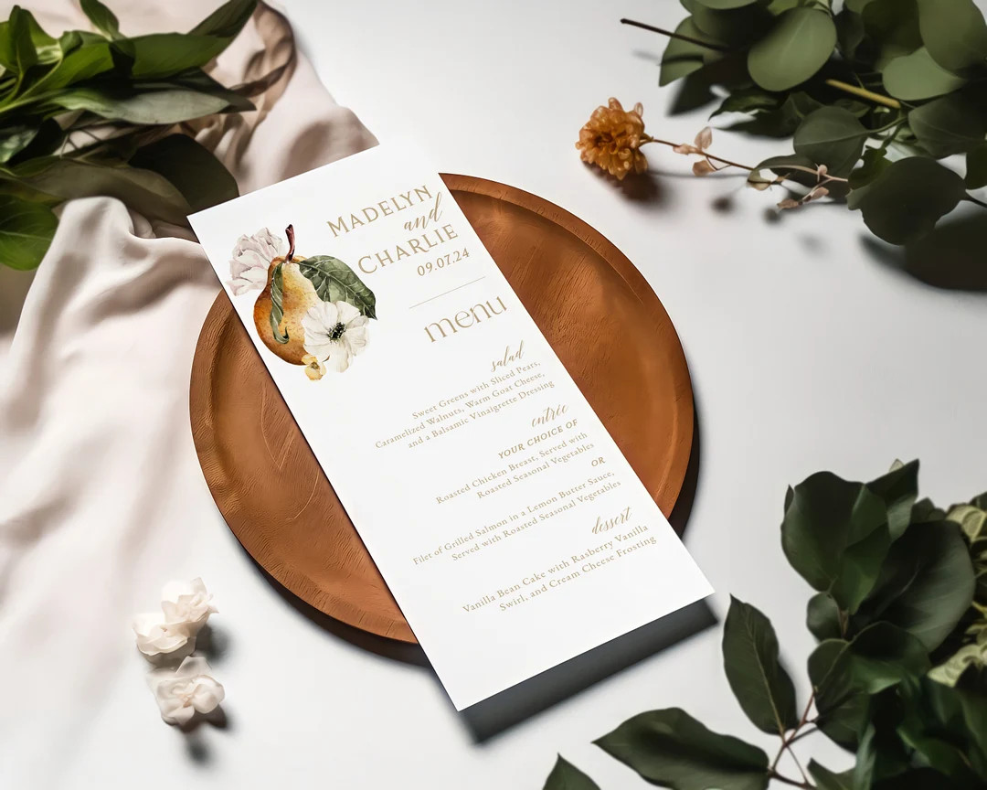 Customizable Perfect Pair Menu, Perfect Pear Menu Template, Wedding Dinner Menu Card Instant Down... | Etsy (US)