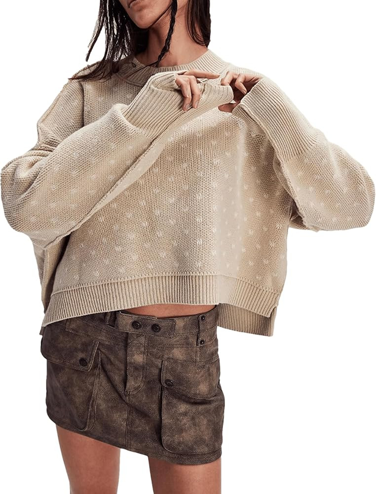 Women's Oversized Polka Dot Knit Sweater Casual Loose-Fit Pullover for Fall and Winter | Amazon (US)