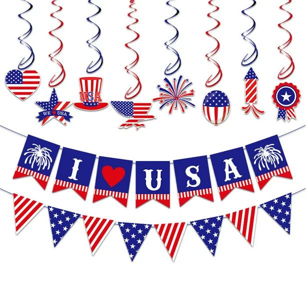 Autrucker 4th of July Patriotic Fourth of July Party Decorations Set Party Supplies Hanging Swirl... | Walmart (US)