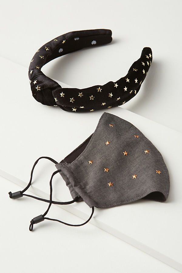 Lele Sadoughi Headband + Ear Loop Reusable Face Mask Set By Lele Sadoughi in Black | Anthropologie (US)