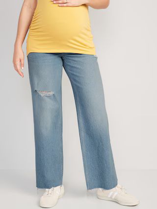 Maternity Full-Panel Ripped Cut-Off Wide-Leg Jeans | Old Navy (US)