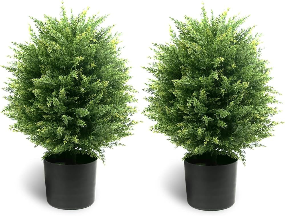Sunnyglade 19.7” Tall Artificial Cedar Topiary Ball Tree Set of 2 Pack Potted Bushes UV Resista... | Amazon (US)