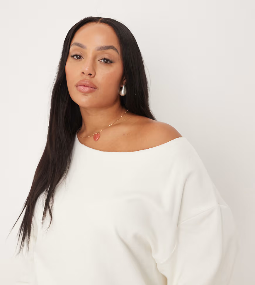 ASOS DESIGN Curve oversized off the shoulder sweatshirt in white | ASOS (Global)