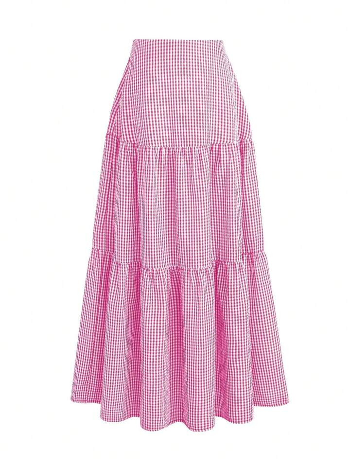 EARO Dames Hoge Taille Geruite Rok, Vintage Veelzijdig Elegant Zoet Zwart-Wit Ontwerp | SHEIN