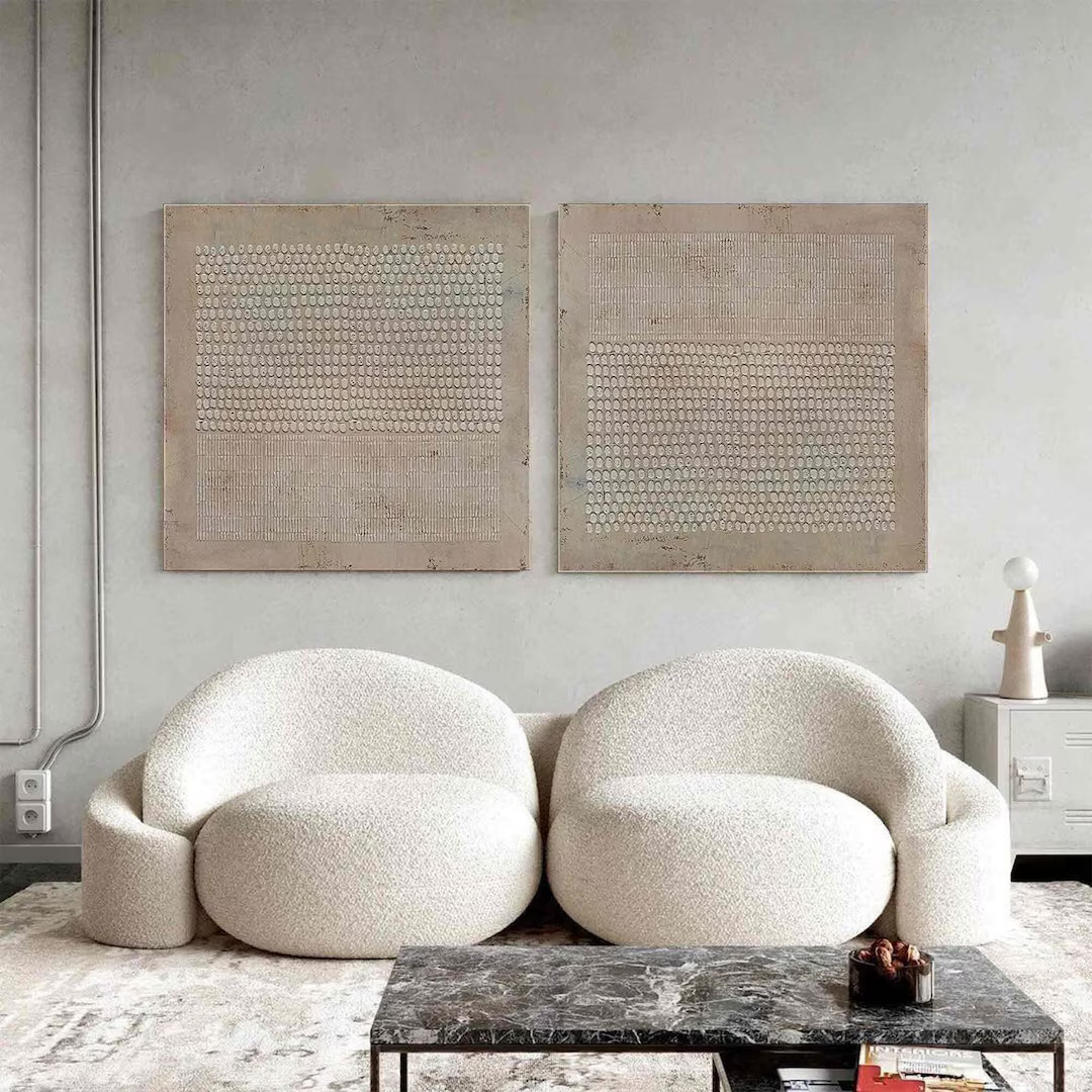 Set of 2 Wabi Sabi Wall Art Brown Wall Art a Pair Brown Painting Plaster Wall Painting 3d Texture... | Etsy (US)