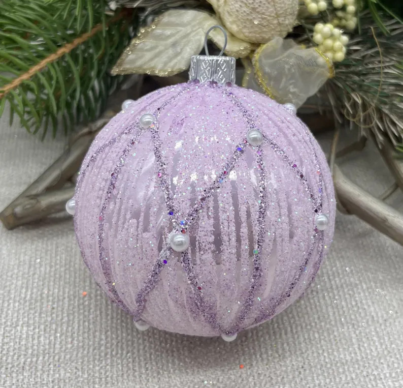 Light Purple Christmas Glass Ball Ornament,hand Painted Xtmas Glass Decorations,traditional XMAS ... | Etsy (US)