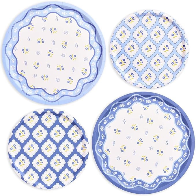 xo, Fetti Blue Coastal Paper Plates | 32 pcs, 2 sizes | Nautical Bachelorette Decorations, Seasid... | Amazon (US)