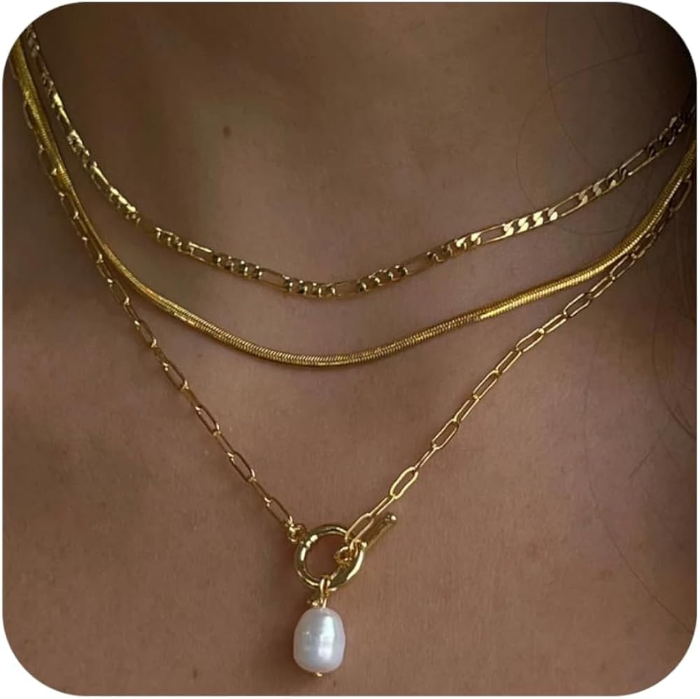Gold/Silver Layered Necklaces for Women,Dainty 14k Gold Plated Stackable Choker Necklaces for Wom... | Amazon (US)