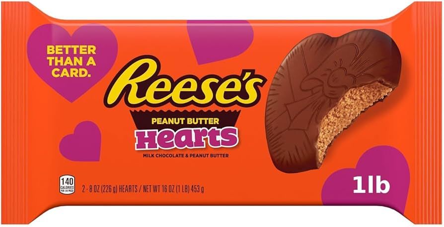 REESE'S Milk Chocolate Peanut Butter Hearts, Valentine's Day Candy Pack, 8 oz (2 Count) | Amazon (US)