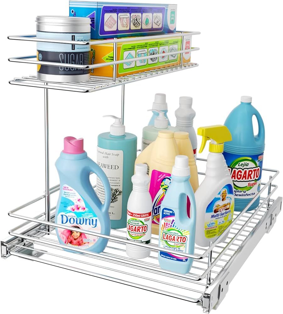 G-TING Pull Out Cabinet Organizer, Under Sink Slide Out Storage Shelf with 2 Tier Sliding Wire Dr... | Amazon (US)