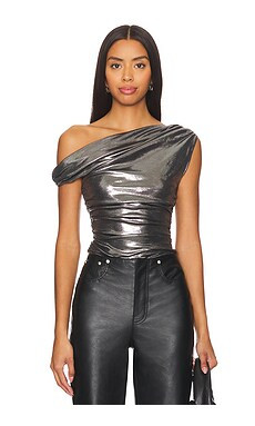 MISHA Paison Metallic Jersey Top in Silver Grey from Revolve.com | Revolve Clothing (Global)