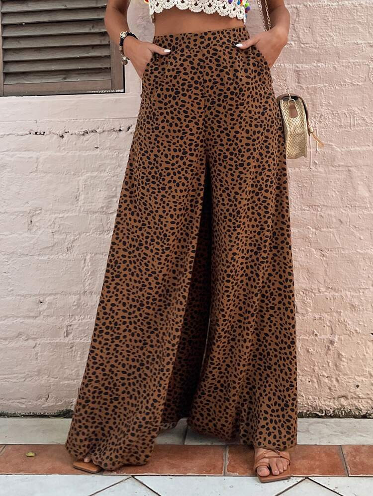 Slant Pockets Zipper Fly Palazzo Pants | SHEIN