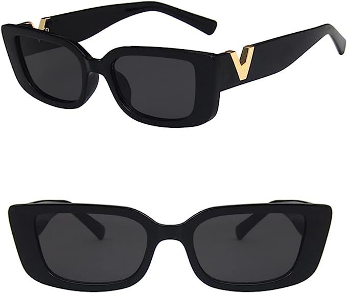 DUPER Black sunglasses, black sunglasses v, black sunglasses gold V, rectangle black sunglasses, ... | Amazon (US)
