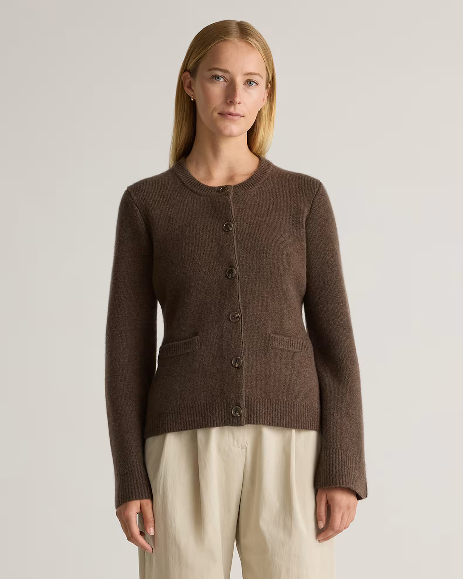 Mongolian Cashmere Structured Cardigan in Brown | Quince