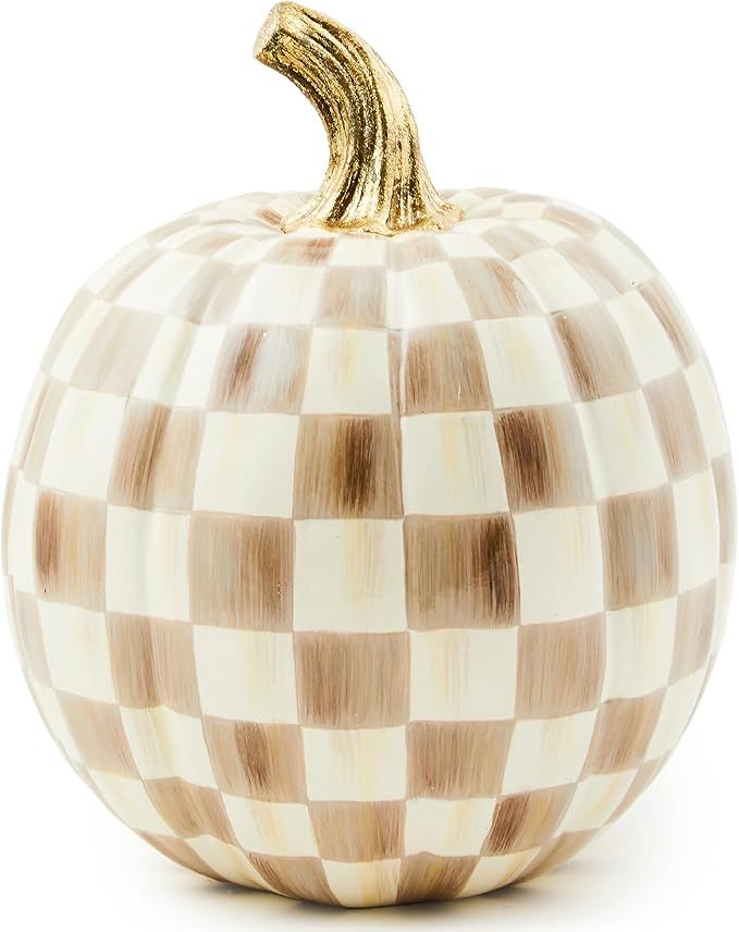 MACKENZIE-CHILDS Small Pumpkin, Resin Halloween Home Decor, Brown-and-White Mocha Check | Amazon (US)