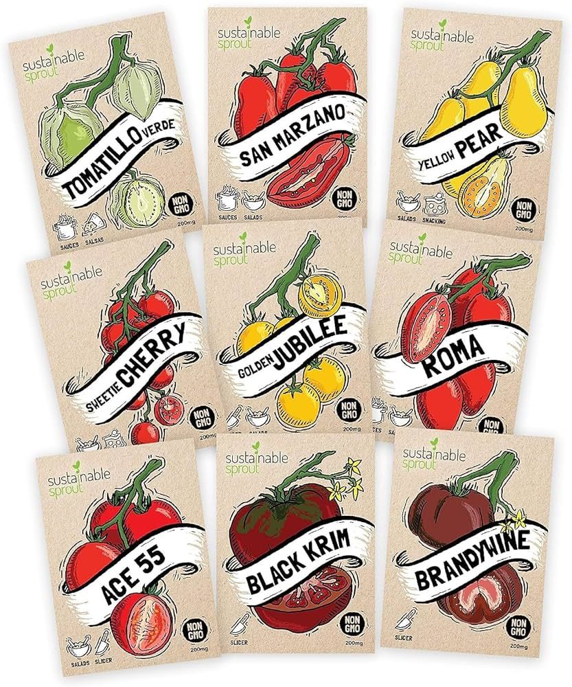 Tomato Seeds for Planting Variety 9 Pack-Cherry, Brandywine Beefsteak, Yellow Pear, Golden Jubile... | Amazon (US)