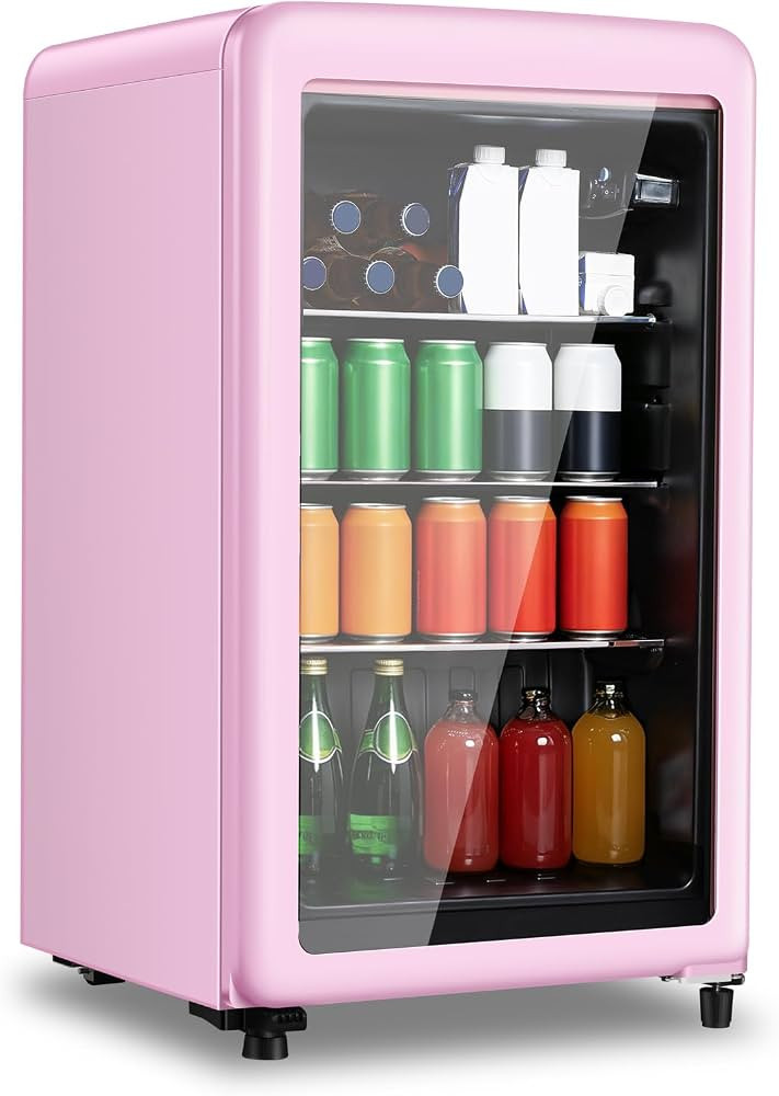 Retro Beverage Refrigerator, 3.2 Cu.Ft Mini Fridge with Glass Door, Vintage Freestanding Drink Co... | Amazon (US)